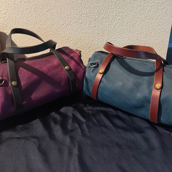 Grommets Leather Craft Mini Duffle Lot Of 2 Grape & Cobalt Leather - Picture 1 of 16